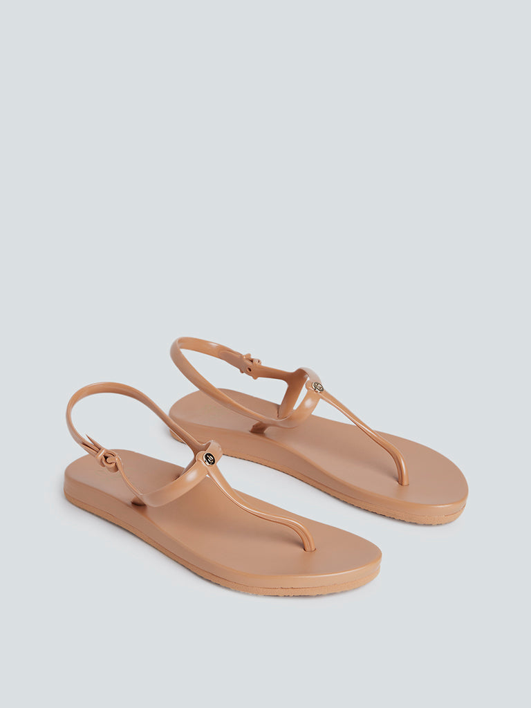 LUNA BLU Light Brown T-Strap Sandals